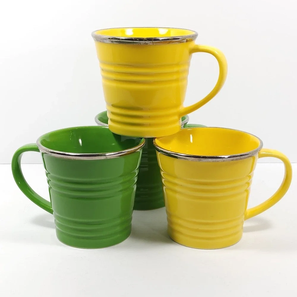 STARBUCKS 2007‎ 14 OZ Set  2-Green 2-Yellow Sand Pail Bucket Coffee Coffee Cup